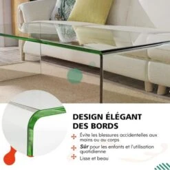 COSTWAY Table Basse Salon En Verre/Table D’Appoint Rectangulaire Forme De U Avec Bords Arrondis Lisses, Table Basse Transparente Simple & Moderne -VIDAXL || Songmics Soldes 100227103 4