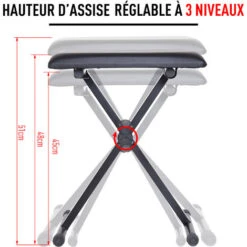 HOMCOM Tabouret Banquette Réglable Pliable Pour Piano Et Clavier Acier Revêtement Synthétique Noir -VIDAXL || Songmics Soldes 10225463 4