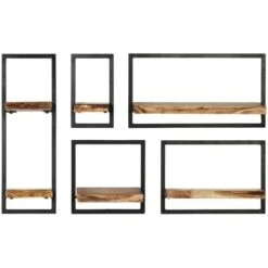 Set D'étagères Murales 5 Pcs Bois D'acacia Massif Et Acier VidaXL -VIDAXL || Songmics Soldes 10260006 2