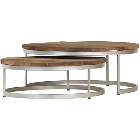 Ensemble De Table Basse 2 Pcs Bois De Récupération Et Acier VidaXL 4 Ensemble De Table Basse 2 Pcs Bois De Récupération Et Acier VidaXL – Image 2