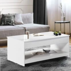 Table Basse Plateau Relevable SOA Bois Blanc -VIDAXL || Songmics Soldes 11092243 3