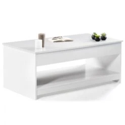 Table Basse Plateau Relevable SOA Bois Blanc -VIDAXL || Songmics Soldes 11092243 4