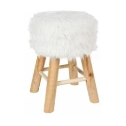 ATMOSPHERA Tabouret Fourrure - Instants Nature - D 30 X H 42 Cm - Blanc - Livraison Gratuite
