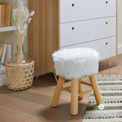 ATMOSPHERA Tabouret Fourrure - Instants Nature - D 30 X H 42 Cm - Blanc - Livraison Gratuite -VIDAXL || Songmics Soldes 11440078 4