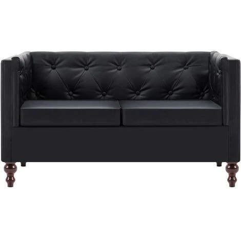 Canapé Chesterfield à 2 Places Revêtement En Similicuir Noir VidaXL 3 Canapé Chesterfield à 2 Places Revêtement En Similicuir Noir VidaXL