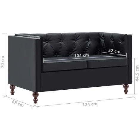 Canapé Chesterfield à 2 Places Revêtement En Similicuir Noir VidaXL 5 Canapé Chesterfield à 2 Places Revêtement En Similicuir Noir VidaXL – Image 3