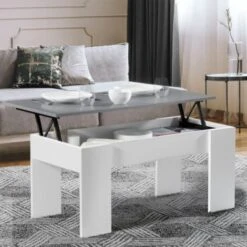 Table Basse Plateau Relevable TARA Bois Blanc Et Gris -VIDAXL || Songmics Soldes 11673621 2