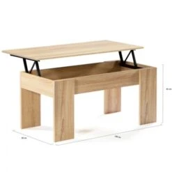 Table Basse Plateau Relevable TARA Bois Imitation Hêtre -VIDAXL || Songmics Soldes 11673622 5