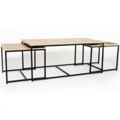 Lot De 3 Tables Basses Gigognes DETROIT 113 Cm Design Industriel