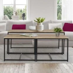 Lot De 3 Tables Basses Gigognes DETROIT 113 Cm Design Industriel -VIDAXL || Songmics Soldes 12128363 3