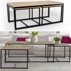 Lot De 3 Tables Basses Gigognes DETROIT 113 Cm Design Industriel -VIDAXL || Songmics Soldes 12128363 5