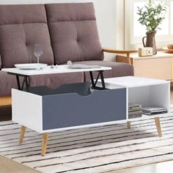 Table Basse EFFIE Plateau Relevable Bois Blanc Et Gris -VIDAXL || Songmics Soldes 12692065 2