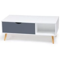 Table Basse EFFIE Plateau Relevable Bois Blanc Et Gris -VIDAXL || Songmics Soldes 12692065 3