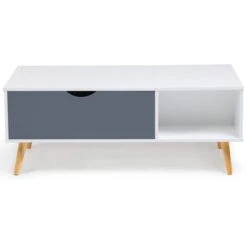 Table Basse EFFIE Plateau Relevable Bois Blanc Et Gris -VIDAXL || Songmics Soldes 12692065 4