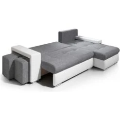 Canapé Angle Convertible Simon Blanc / Gris + 2 Poufs -VIDAXL || Songmics Soldes 12935746 3