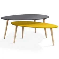 Lot De 2 Tables Basses Gigognes GIGI Laquées Gris Jaune Scandinave