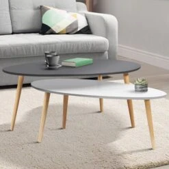 Lot De 2 Tables Basses Gigognes GIGI Laquées PM Blanc GM Gris Scandinave -VIDAXL || Songmics Soldes 13070542 2