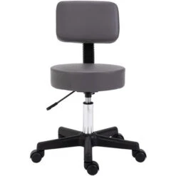HOMCOM Tabouret Massage à Roulettes Réglable En Hauteur Pivotant Dossier Ergonomique Gris