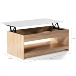 Table Basse Plateau Relevable SOA Bois Imitation Hêtre Plateau Blanc -VIDAXL || Songmics Soldes 13120935 5