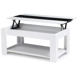 Table Basse Contemporaine GEORGIA Plateau Relevable Bois Blanc Et Noir