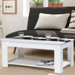 Table Basse Contemporaine GEORGIA Plateau Relevable Bois Blanc Et Noir -VIDAXL || Songmics Soldes 13120939 3