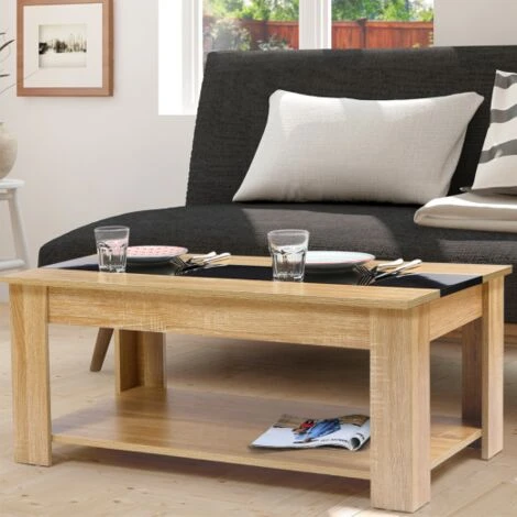 Table Basse Contemporaine GEORGIA Plateau Relevable Bois Noir Et Imitation Hêtre 5 Table Basse Contemporaine GEORGIA Plateau Relevable Bois Noir Et Imitation Hêtre – Image 3