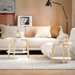 Set De 2-Blanc Et Bois Ronde Table D'Appoint Table Basse Ronde Guéridon FBT75-W SoBuy® -VIDAXL || Songmics Soldes 13281327 4