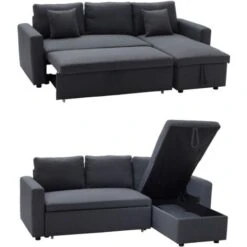 Canapé D'angle Convertible CLARK 3 Places Gris Chiné -VIDAXL || Songmics Soldes 14057988 3