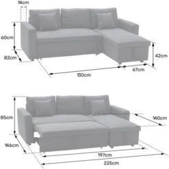 Canapé D'angle Convertible CLARK 3 Places Gris Chiné -VIDAXL || Songmics Soldes 14057988 5