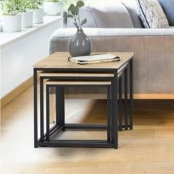 Lot De 3 Tables Basses Gigognes DETROIT 35/40/45 Design Industriel -VIDAXL || Songmics Soldes 14226223 3