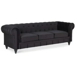 Canape Chesterfield Velours 3 Places Altesse Noir -VIDAXL || Songmics Soldes 14254442 2