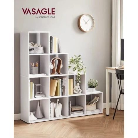 Songmics VASAGLE Étagère Escalier, Meuble De Rangement, 10 Compartiments, Bibliothèque, Pour Bureau, Salon, Chambre, Blanc 3 Songmics VASAGLE Étagère Escalier, Meuble De Rangement, 10 Compartiments, Bibliothèque, Pour Bureau, Salon, Chambre, Blanc