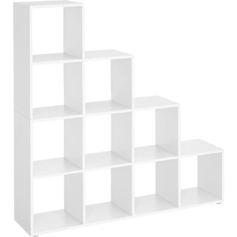 Songmics VASAGLE Étagère Escalier, Meuble De Rangement, 10 Compartiments, Bibliothèque, Pour Bureau, Salon, Chambre, Blanc 5 Songmics VASAGLE Étagère Escalier, Meuble De Rangement, 10 Compartiments, Bibliothèque, Pour Bureau, Salon, Chambre, Blanc – Image 3