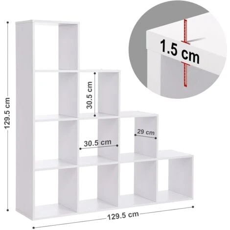 Songmics VASAGLE Étagère Escalier, Meuble De Rangement, 10 Compartiments, Bibliothèque, Pour Bureau, Salon, Chambre, Blanc 7 Songmics VASAGLE Étagère Escalier, Meuble De Rangement, 10 Compartiments, Bibliothèque, Pour Bureau, Salon, Chambre, Blanc – Image 5