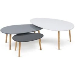 Lot De 3 Tables Basses Gigognes GIGI Laquées Blanc / Gris
