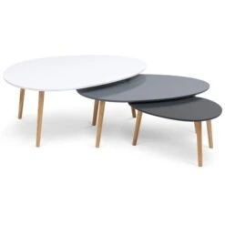 Lot De 3 Tables Basses Gigognes GIGI Laquées Blanc / Gris -VIDAXL || Songmics Soldes 14448668 3