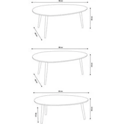 Lot De 3 Tables Basses Gigognes GIGI Laquées Blanc / Gris -VIDAXL || Songmics Soldes 14448668 5