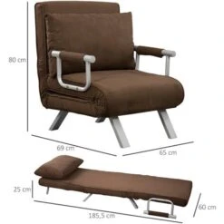 HOMCOM Fauteuil Chauffeuse Canapé-lit Convertible 1 Place Déhoussable Grand Confort Coussin Pieds Accoudoirs Métal Suède Marron -VIDAXL || Songmics Soldes 14604612 3