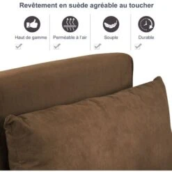HOMCOM Fauteuil Chauffeuse Canapé-lit Convertible 1 Place Déhoussable Grand Confort Coussin Pieds Accoudoirs Métal Suède Marron -VIDAXL || Songmics Soldes 14604612 5