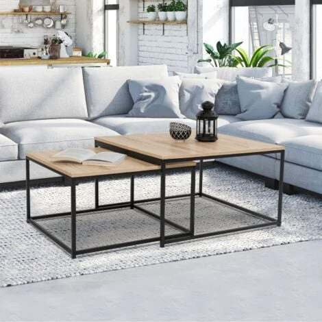 Lot De 2 Tables Basses Gigognes DETROIT 60/70 Design Industriel 4 Lot De 2 Tables Basses Gigognes DETROIT 60/70 Design Industriel – Image 2