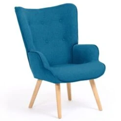 Fauteuil Scandinave IVAR En Tissu Bleu Canard