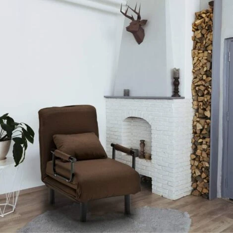 Fauteuil Convertible 1 Place Chauffeuse En Tissu Deborah Couleur: Marron 4 Fauteuil Convertible 1 Place Chauffeuse En Tissu Deborah Couleur: Marron – Image 2