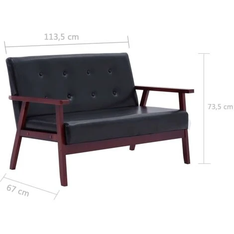 Canapé à 2 Places Noir Similicuir VidaXL 7 Canapé à 2 Places Noir Similicuir VidaXL – Image 5