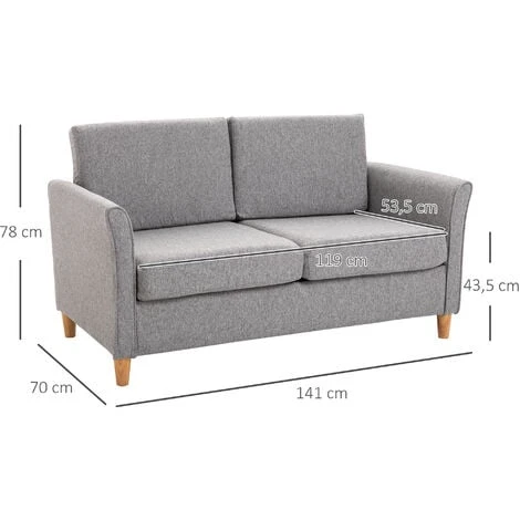 HOMCOM Canapé 2 Places Design Scandinave Dim. 141L X 65l X 78H Cm Pieds Bois Massif Tissu Lin Gris Clair Chiné 5 HOMCOM Canapé 2 Places Design Scandinave Dim. 141L X 65l X 78H Cm Pieds Bois Massif Tissu Lin Gris Clair Chiné – Image 3