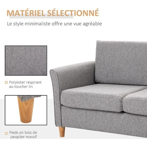 HOMCOM Canapé 2 Places Design Scandinave Dim. 141L X 65l X 78H Cm Pieds Bois Massif Tissu Lin Gris Clair Chiné 7 HOMCOM Canapé 2 Places Design Scandinave Dim. 141L X 65l X 78H Cm Pieds Bois Massif Tissu Lin Gris Clair Chiné – Image 5