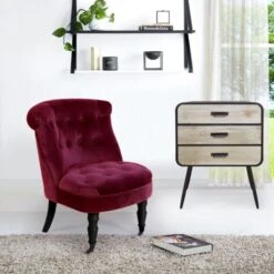 Fauteuil Crapaud Prince Velours Bordeaux -VIDAXL || Songmics Soldes 15812448 3