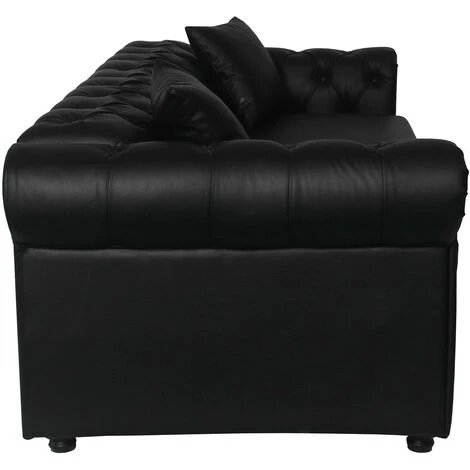 Canapé Chesterfield Convertible Express Avec Matelas Domingo Simili Noir 4 Canapé Chesterfield Convertible Express Avec Matelas Domingo Simili Noir – Image 2
