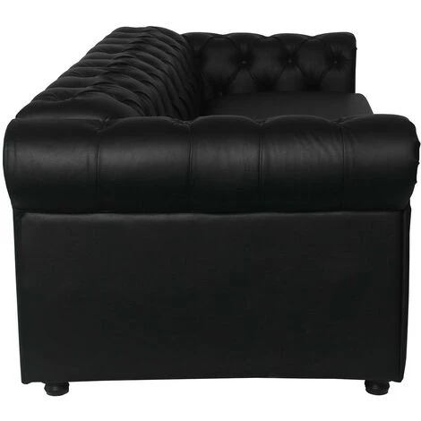 Canapé Chesterfield Convertible Express Avec Matelas Domingo Simili Noir 5 Canapé Chesterfield Convertible Express Avec Matelas Domingo Simili Noir – Image 3