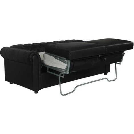 Canapé Chesterfield Convertible Express Avec Matelas Domingo Simili Noir 6 Canapé Chesterfield Convertible Express Avec Matelas Domingo Simili Noir – Image 4