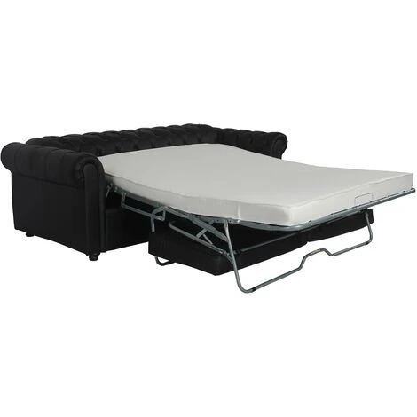 Canapé Chesterfield Convertible Express Avec Matelas Domingo Simili Noir 7 Canapé Chesterfield Convertible Express Avec Matelas Domingo Simili Noir – Image 5